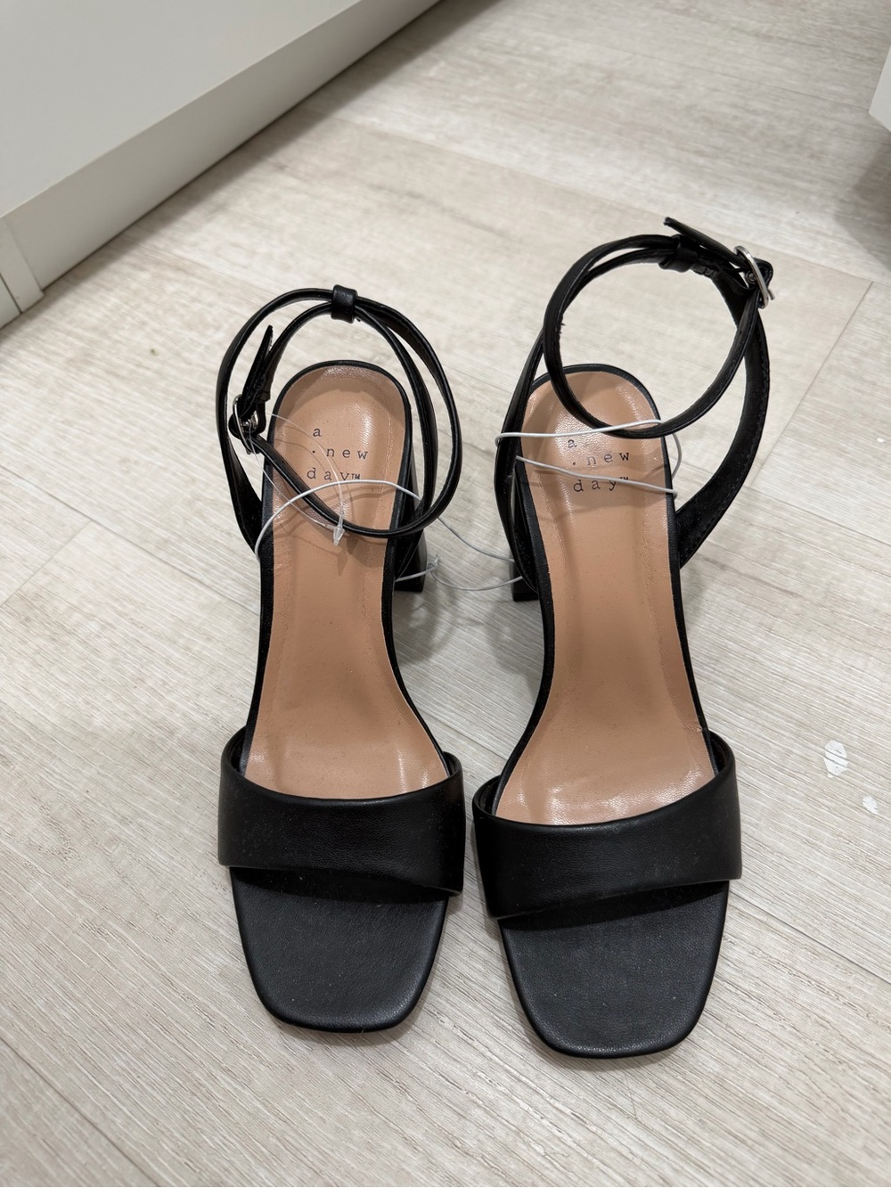 a new day Black Ankle-Strap Block Heel Sandals